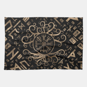 Vegvisir Tree of life Yggdrasil and Runes Kitchen Towel