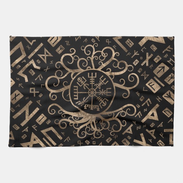 Vegvisir Tree of life Yggdrasil and Runes Kitchen Towel (Horizontal)