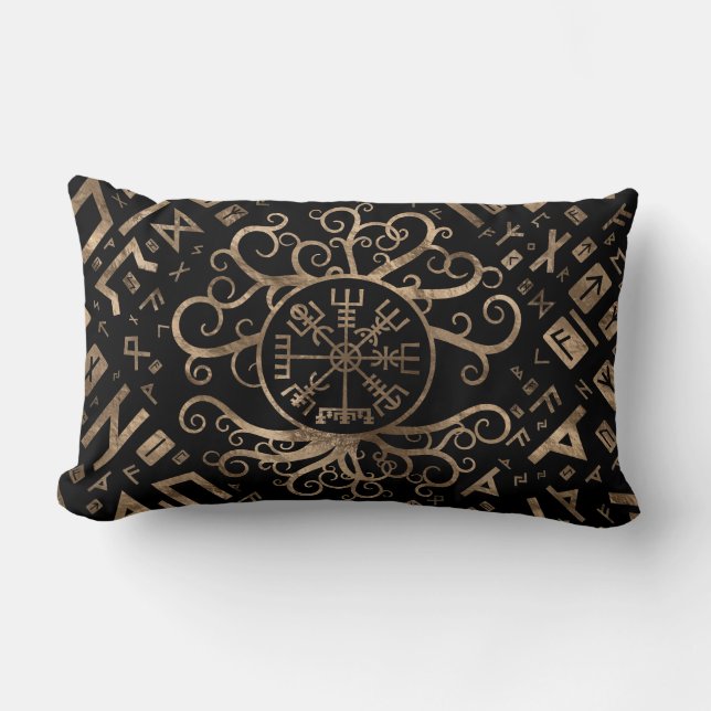 Vegvisir Tree of life Yggdrasil and Runes Lumbar Pillow (Front)