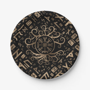 Vegvisir Tree of life Yggdrasil and Runes Paper Plates