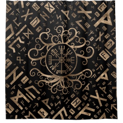 Vegvisir Tree of life Yggdrasil and Runes Shower Curtain