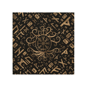 Vegvisir Tree of life Yggdrasil and Runes Wood Wall Art