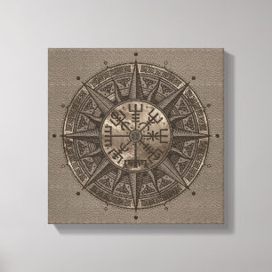Vegvisir - Viking Compass - Beige Leather and gold Canvas Print