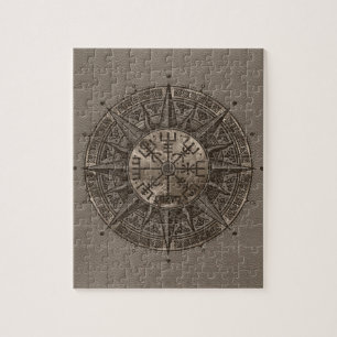 Vegvisir - Viking Compass - Beige Leather and gold Jigsaw Puzzle