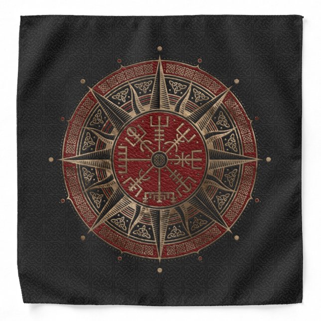 Vegvisir - Viking Compass - Black and red Leather Bandana (Front)