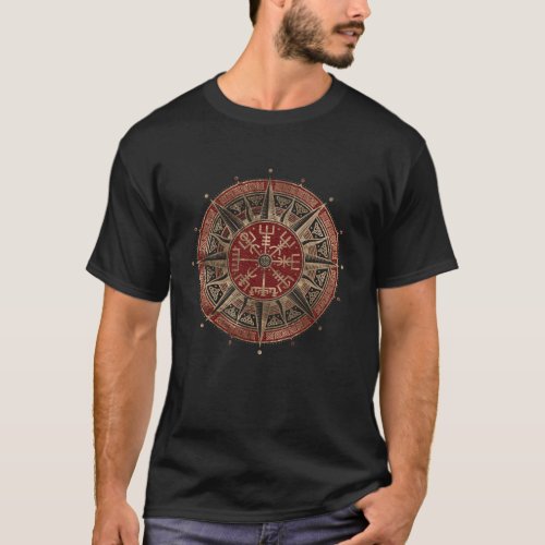 Vegvisir _ Viking Compass _ Black and red Leather T_Shirt