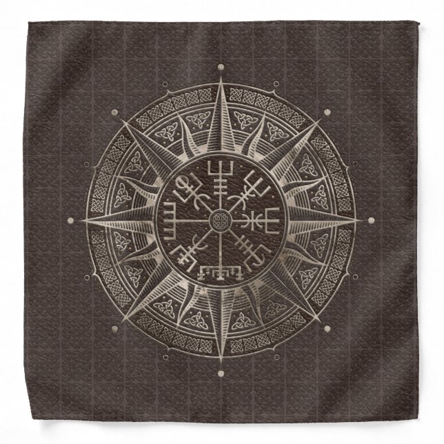 Vegvisir - Viking Compass - Brown Leather and gold Bandana (Front)