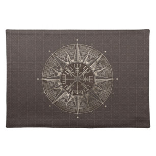 Vegvisir - Viking Compass - Brown Leather and gold Cloth Placemat