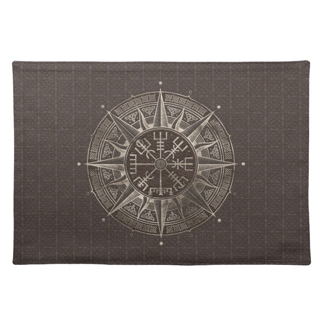 Vegvisir - Viking Compass - Brown Leather and gold Cloth Placemat (Front)
