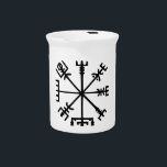 Vegvísir (Viking Compass) Drink Pitcher<br><div class="desc">Vegvísir (Viking Compass) / Nordic Symbols. If this sign is carried, one will never lose one's way in storms or bad weather, even when the way is not known. Globe Trotters specialises in idiosyncratic imagery from around the globe. Here you will find unique Greeting Cards, Postcards, Posters, Mousepads and more....</div>