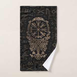 Vegvisir - Viking Compass on Futhark pattern Bath Towel Set