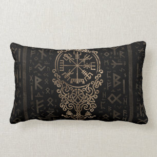 Vegvisir - Viking Compass on Futhark pattern Lumbar Pillow