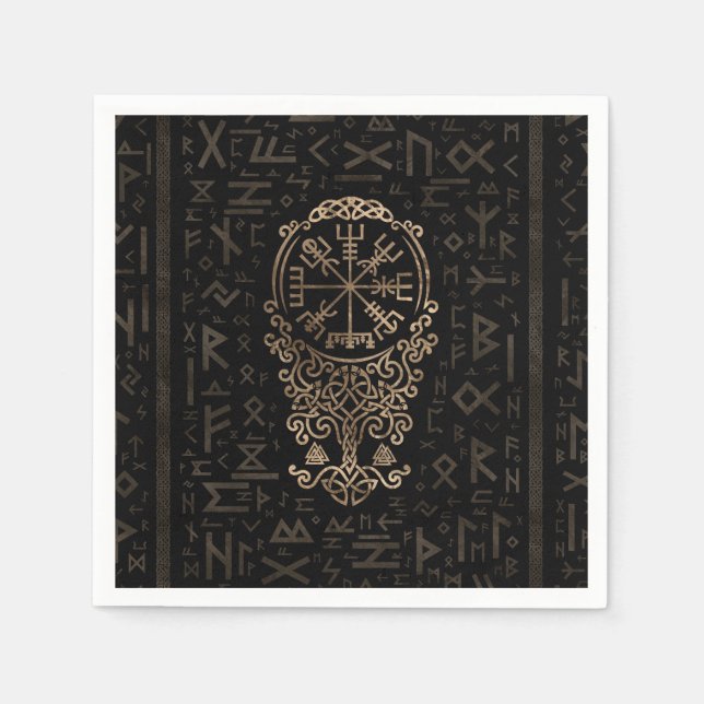 Vegvisir - Viking Compass on Futhark pattern Napkins (Front)