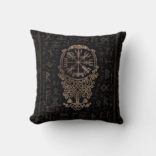 Vegvisir _ Viking Compass on Futhark pattern Throw Pillow