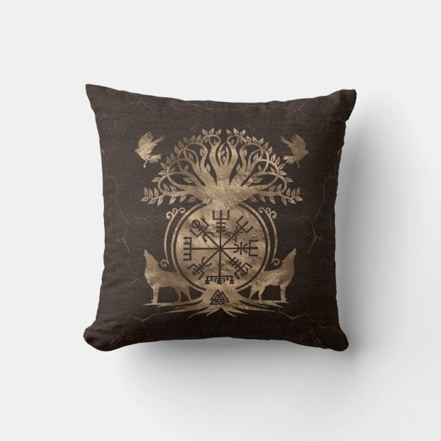 Vegvisir - Viking Compass Ornament Throw Pillow (Front)