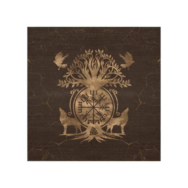 Vegvisir - Viking Compass Ornament Wood Wall Art (Front)