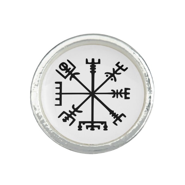 Vegvísir (Viking Compass) Ring (Front)