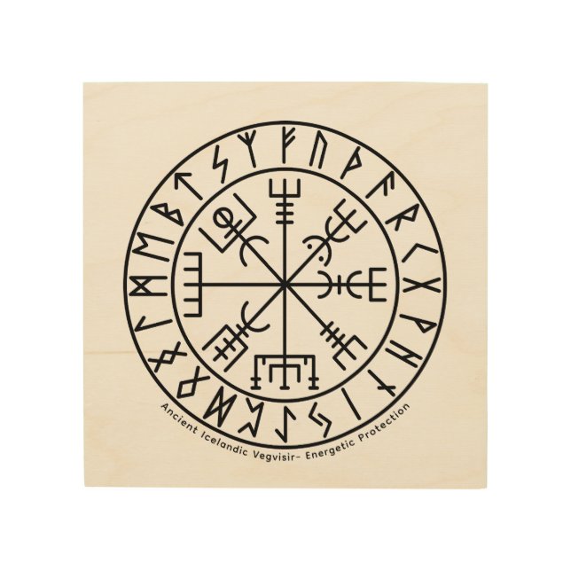 Vegvisir Viking Compass Symbol Design Wood Wall Art (Front)