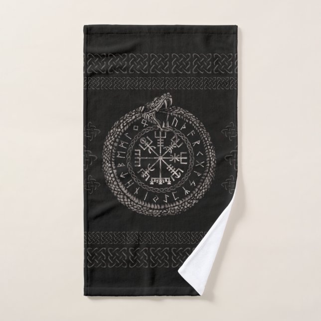 Vegvisir with Ouroboros and runes Bath Towel Set (Hand Towel)