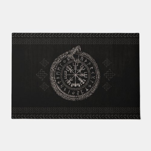 Vegvisir with Ouroboros and runes Doormat