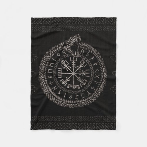 Vegvisir with Ouroboros and runes Fleece Blanket