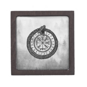 Vegvisir with Ouroboros and runes - grayscale Gift Box