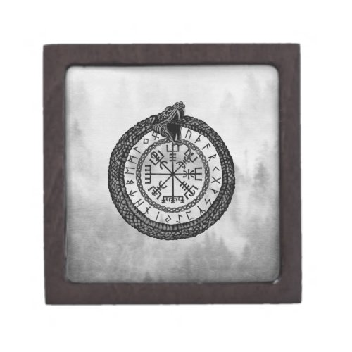 Vegvisir with Ouroboros and runes _ grayscale Gift Box