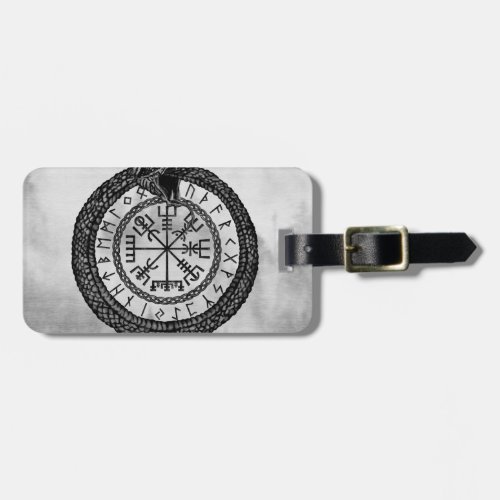 Vegvisir with Ouroboros and runes _ grayscale Luggage Tag