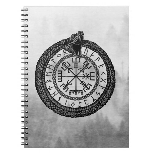 Vegvisir with Ouroboros and runes _ grayscale Notebook