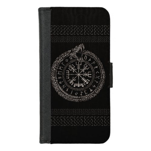 Vegvisir with Ouroboros and runes iPhone 87 Wallet Case