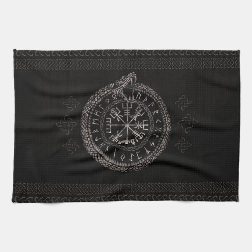 Vegvisir with Ouroboros and runes Kitchen Towel