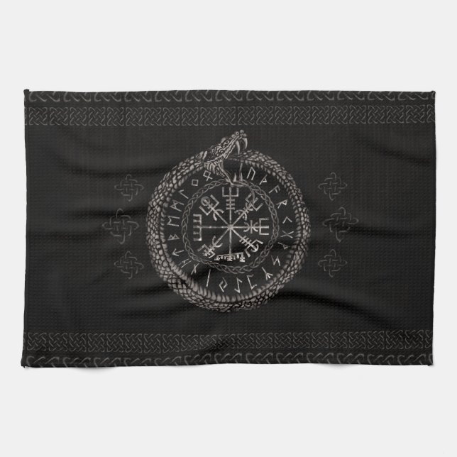 Vegvisir with Ouroboros and runes Kitchen Towel (Horizontal)