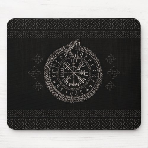 Vegvisir with Ouroboros and runes Mouse Pad