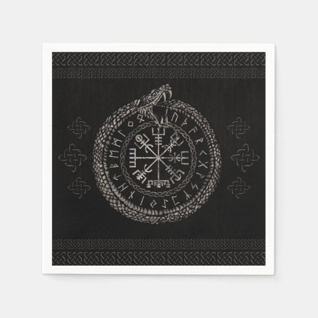 Vegvisir with Ouroboros and runes Napkins (Front)