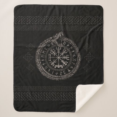 Vegvisir with Ouroboros and runes Sherpa Blanket