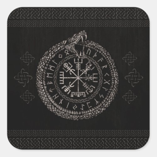 Vegvisir with Ouroboros and runes Square Sticker