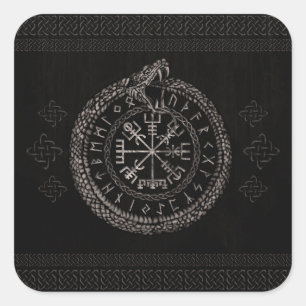 Vegvisir with Ouroboros and runes Square Sticker