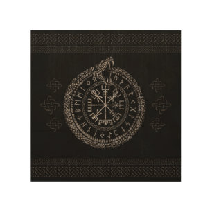 Vegvisir with Ouroboros and runes Wood Wall Art