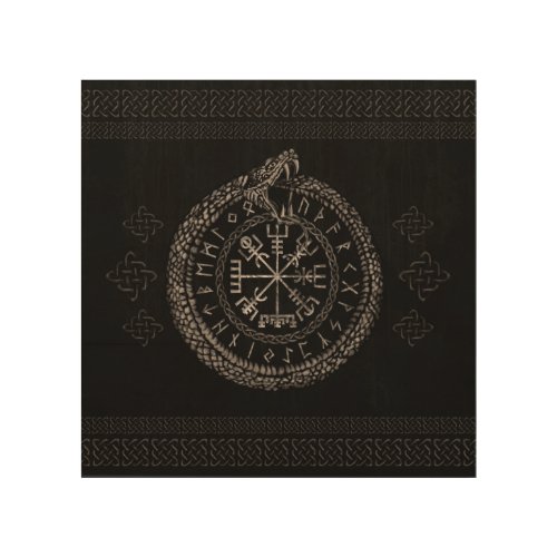 Vegvisir with Ouroboros and runes Wood Wall Art