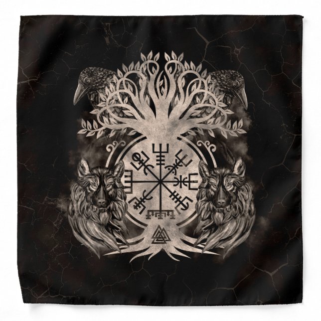 Vegvisir -Yggdrasil With Ravens & Wolves Bandana (Front)