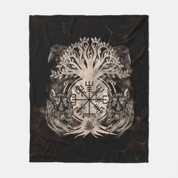 Vegvisir -yggdrasil With Ravens & Wolves Fleece Blanket by LoveMalinois at Zazzle