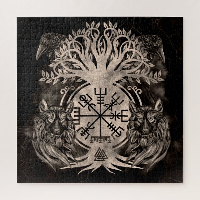 Vegvisir -Yggdrasil With Ravens & Wolves Jigsaw Puzzle (Vertical)