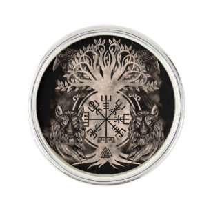 Vegvisir -Yggdrasil With Ravens & Wolves Lapel Pin