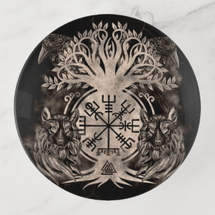 Vegvisir -Yggdrasil With Ravens & Wolves Trinket Tray