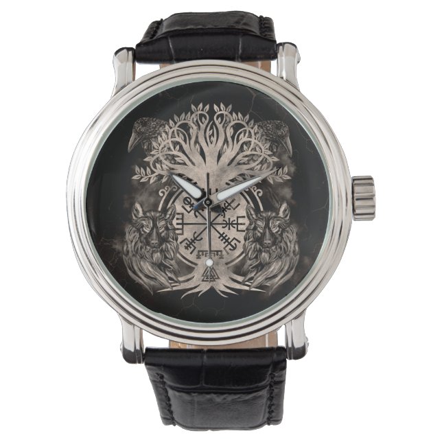 Vegvisir -Yggdrasil With Ravens & Wolves Watch (Front)