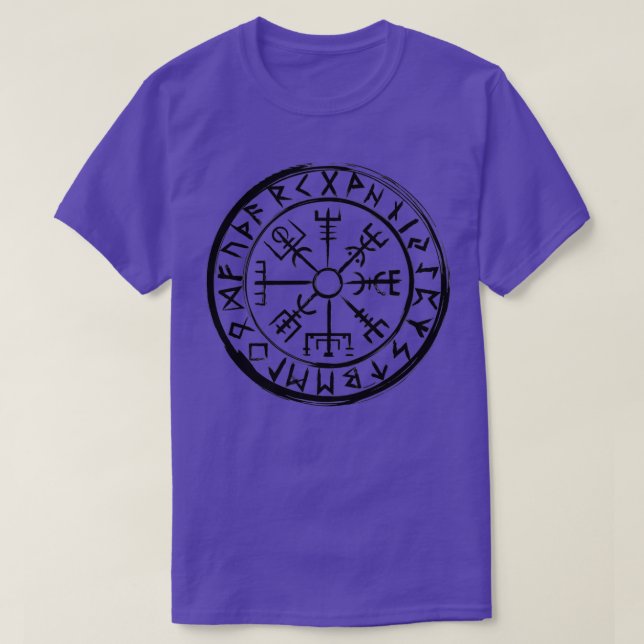 Vegvsir Viking Compass Vintage Black T-Shirt (Design Front)