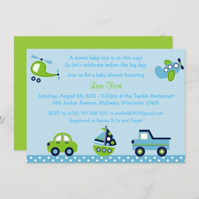 Vehicle Baby Shower Invitation (Front/Back)