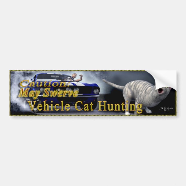 Vehicle Cat Hunting Bumper Sticker (Front)