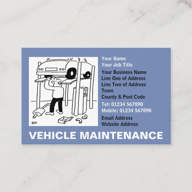 Vehicle Maintenance Cartoon Business Card (Front)