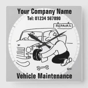 Vehicle Maintenance Square Wall Clock